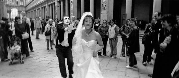 A funny moment just outside the church after getting married in Florence ...